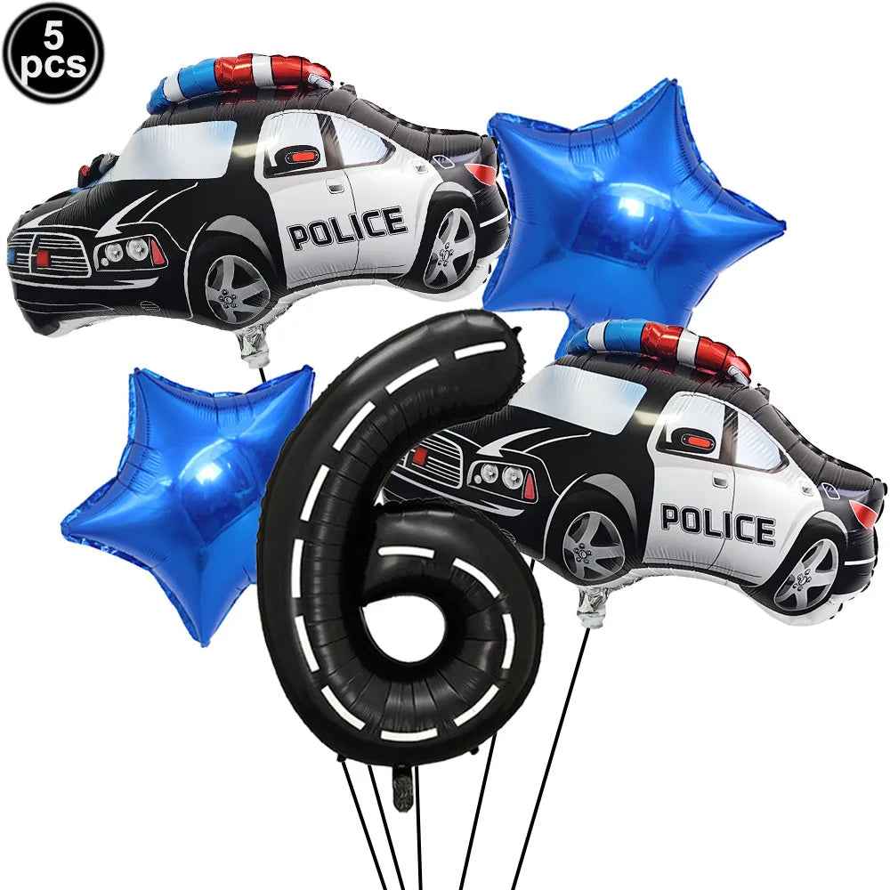 🚓Zoom into Action! Police Car Birthday Balloon Set for Little Heroes Turning 4, 5 or 6! - ThiGui
