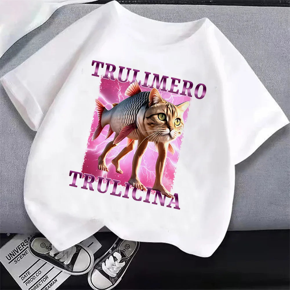 Italian Brainrot T-Shirt Kids Cartoon Anime Print Clothes Round Neck Basic Italian Brainrot Kids Cartoon Tee 🎨😎 Fun Anime Style Boys T-Shirt Tops Absorbent Casual Shirts Gift - ThiGui