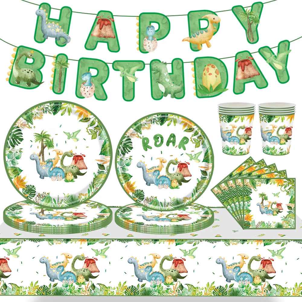 🦕 Dino-Roar Party Set – Fun Disposable Tableware for a Jurassic Birthday Bash 🎂🎈 - ThiGui