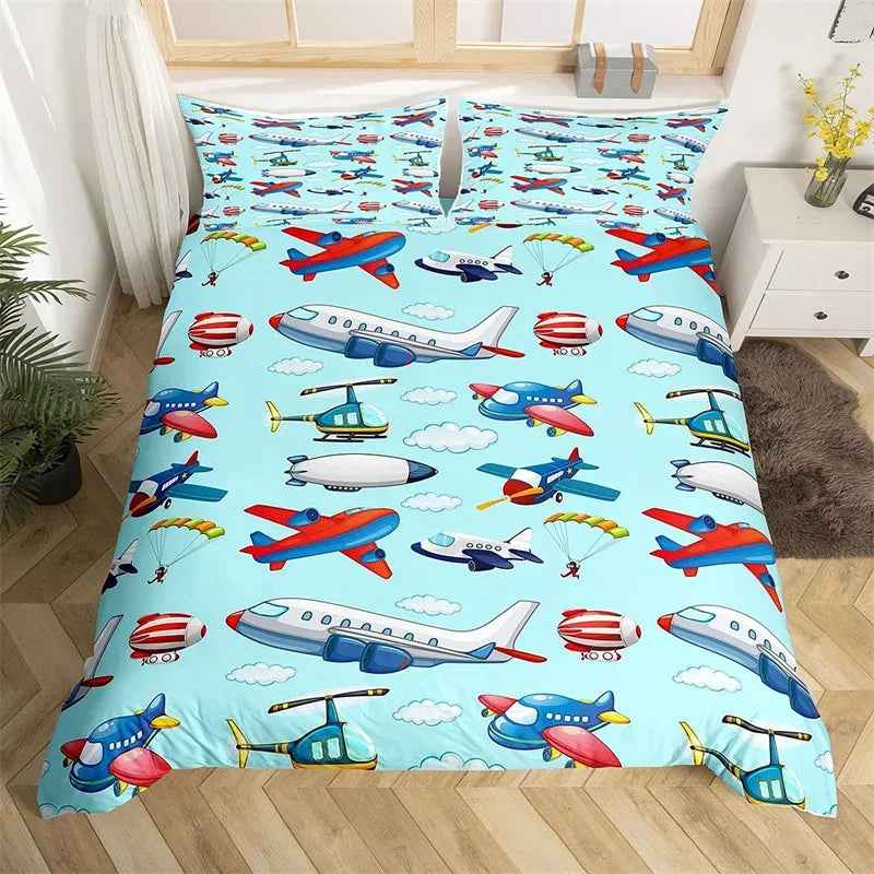 ✈️ Soaring into Sweet Dreams – Cartoon Airplane Bedding Set for Boys - ThiGui