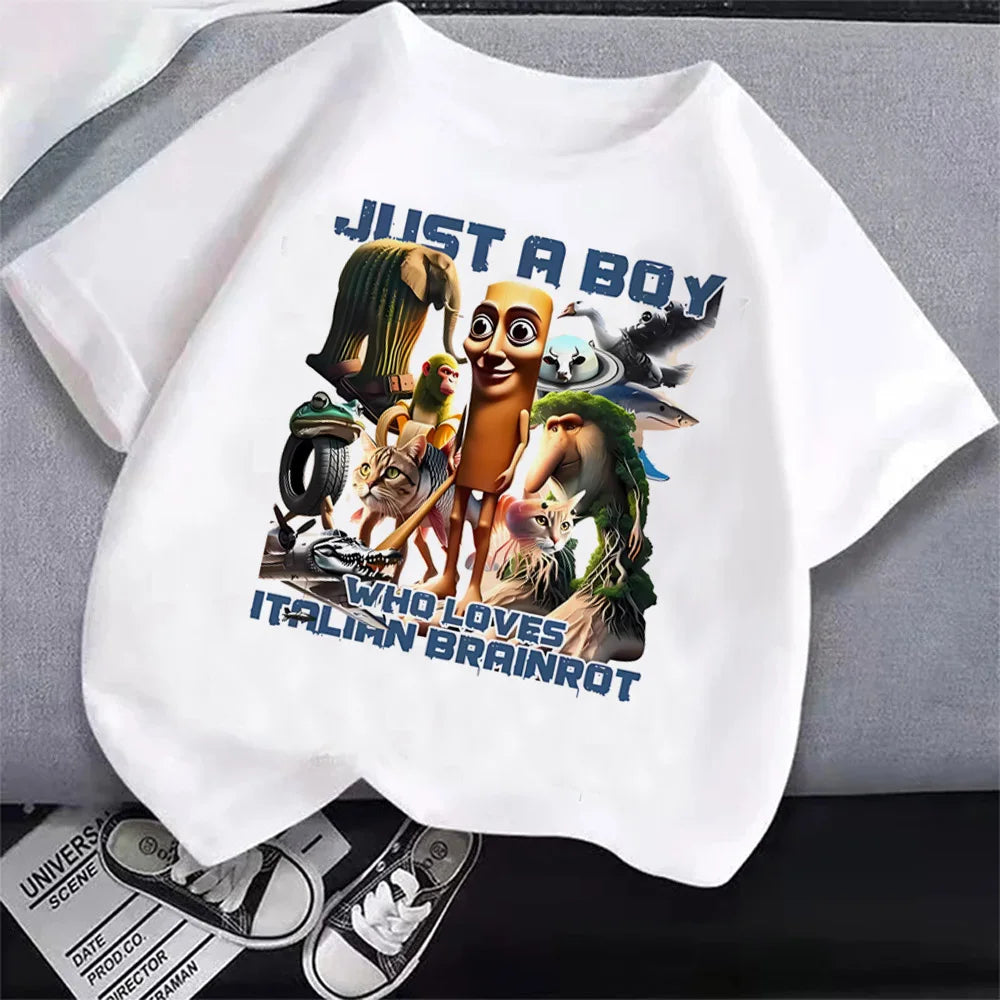 Italian Brainrot T-Shirt Kids Cartoon Anime Print Clothes Round Neck Basic Italian Brainrot Kids Cartoon Tee 🎨😎 Fun Anime Style Boys T-Shirt Tops Absorbent Casual Shirts Gift - ThiGui
