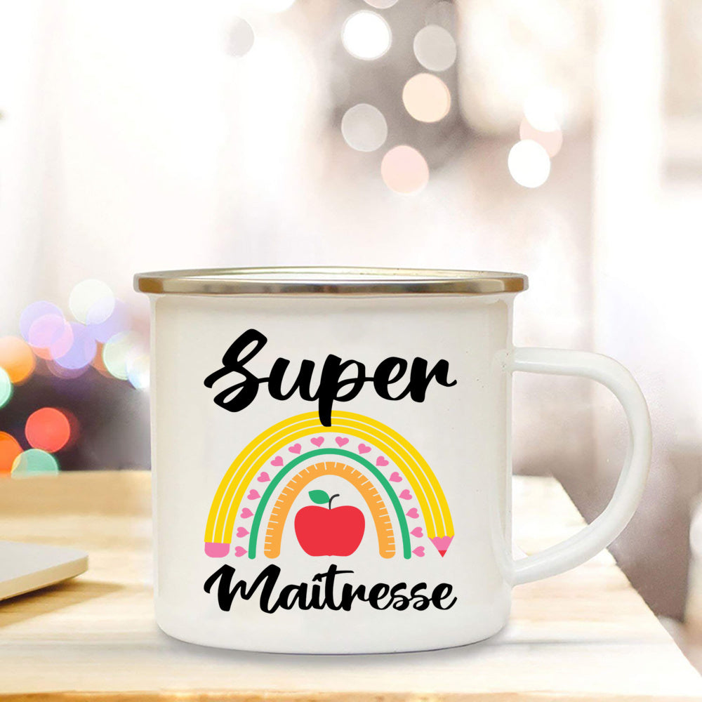 🍎 Super Teacher Enamel Mug – The Perfect Thank You Gift for a Lovely Mistress! 💐 - ThiGui