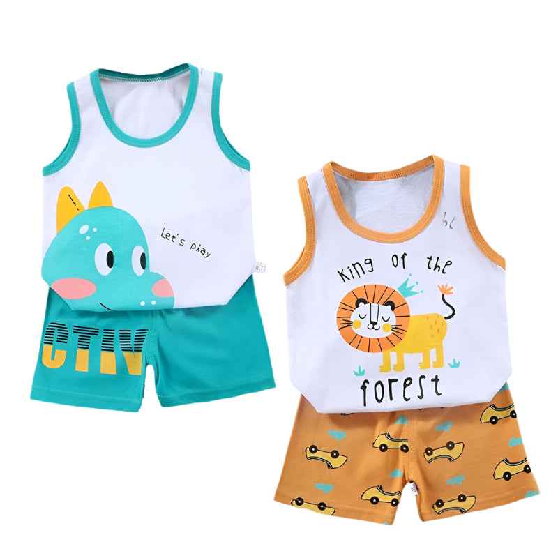 Cool & Comfy! 2-Piece Cotton Vest & Shorts Set for Active Little Boys - ThiGui