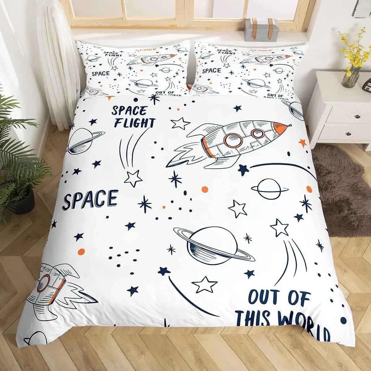 🚀Up, Up, and Asleep! Adorable Astronaut Bedding Set for Little Space Explorers - ThiGui