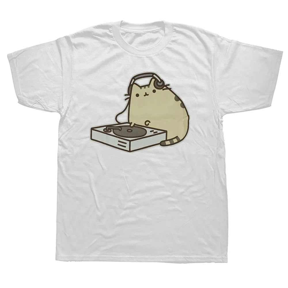 DJ Cat Graphic Tee 🎧🐱 Cool Summer Streetwear Cotton T-Shirt - ThiGui