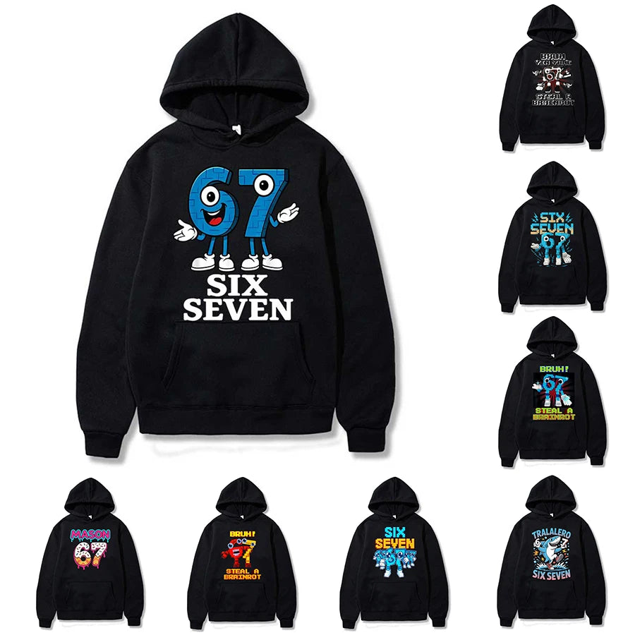 Bruh 67 Six Seven Brainrot Hoodie 😎🔥 Cool & Cosy Kids Streetwear Sweatshirt - ThiGui