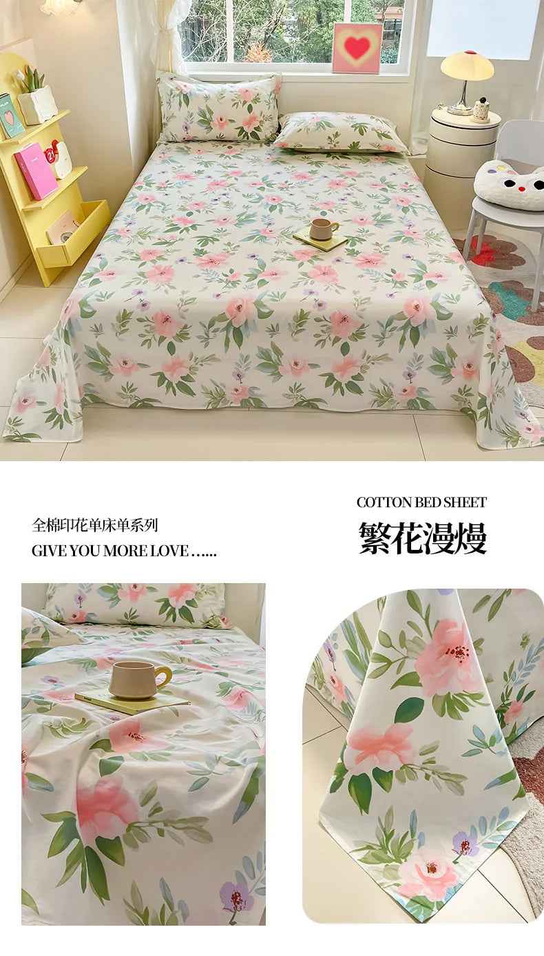 🛏️Fresh Flowers, Sweet Dreams – Soft Cotton Bed Sheet for Kids 🌸 - ThiGui