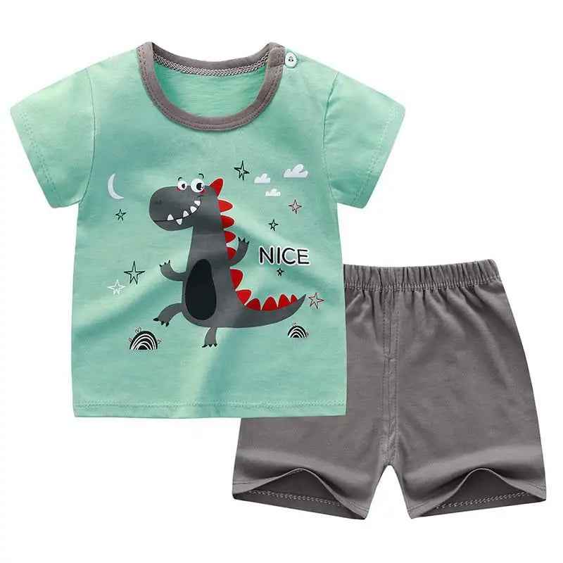 🌞 Too Cute to Miss! Cartoon Summer Tee + Shorts Set for Toddlers (2pcs) 🧒👕🩳 - ThiGui