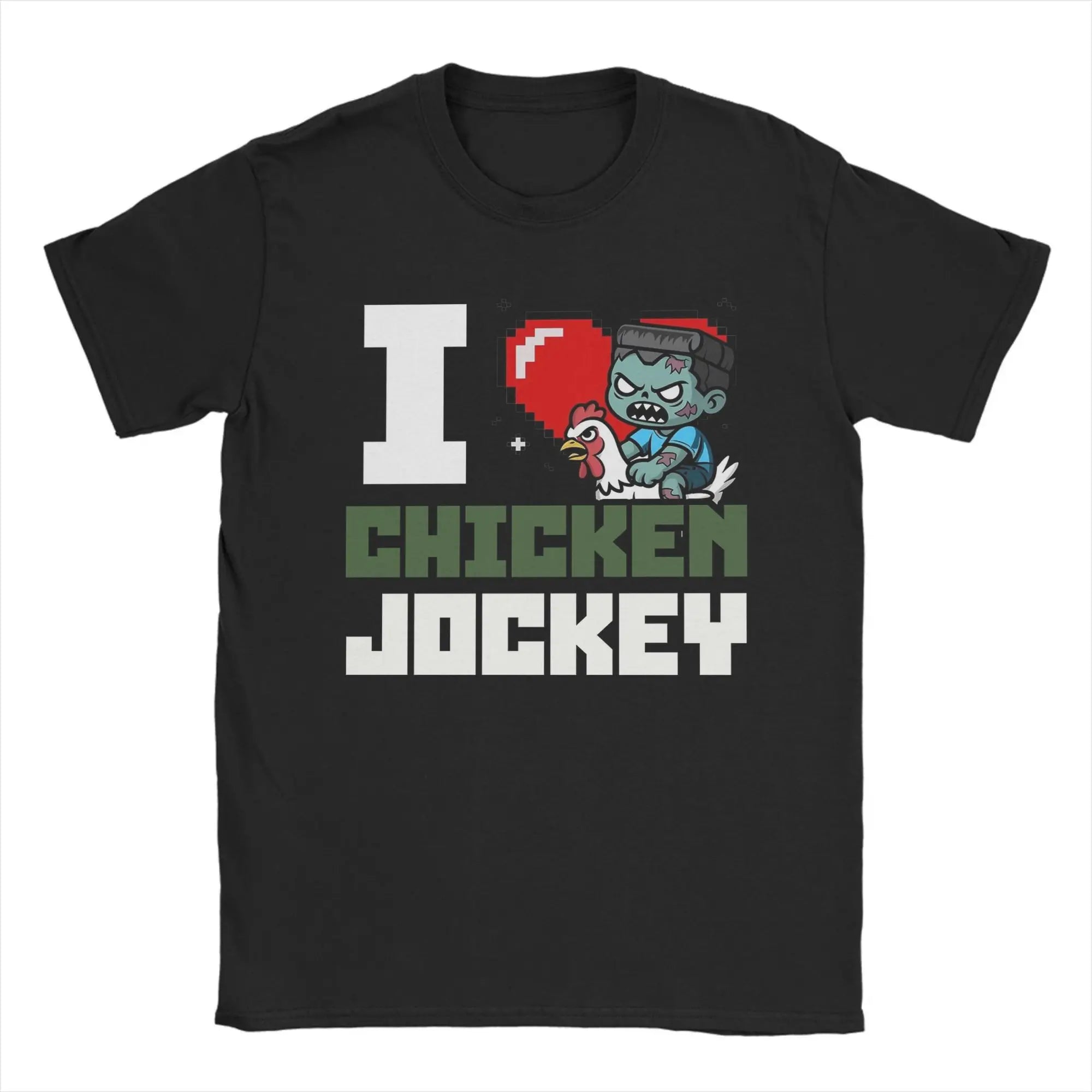 Chicken Jockey Pixel Zombie Tee 🧟‍♂️🐔 100% Cotton Gamer Fun - ThiGui