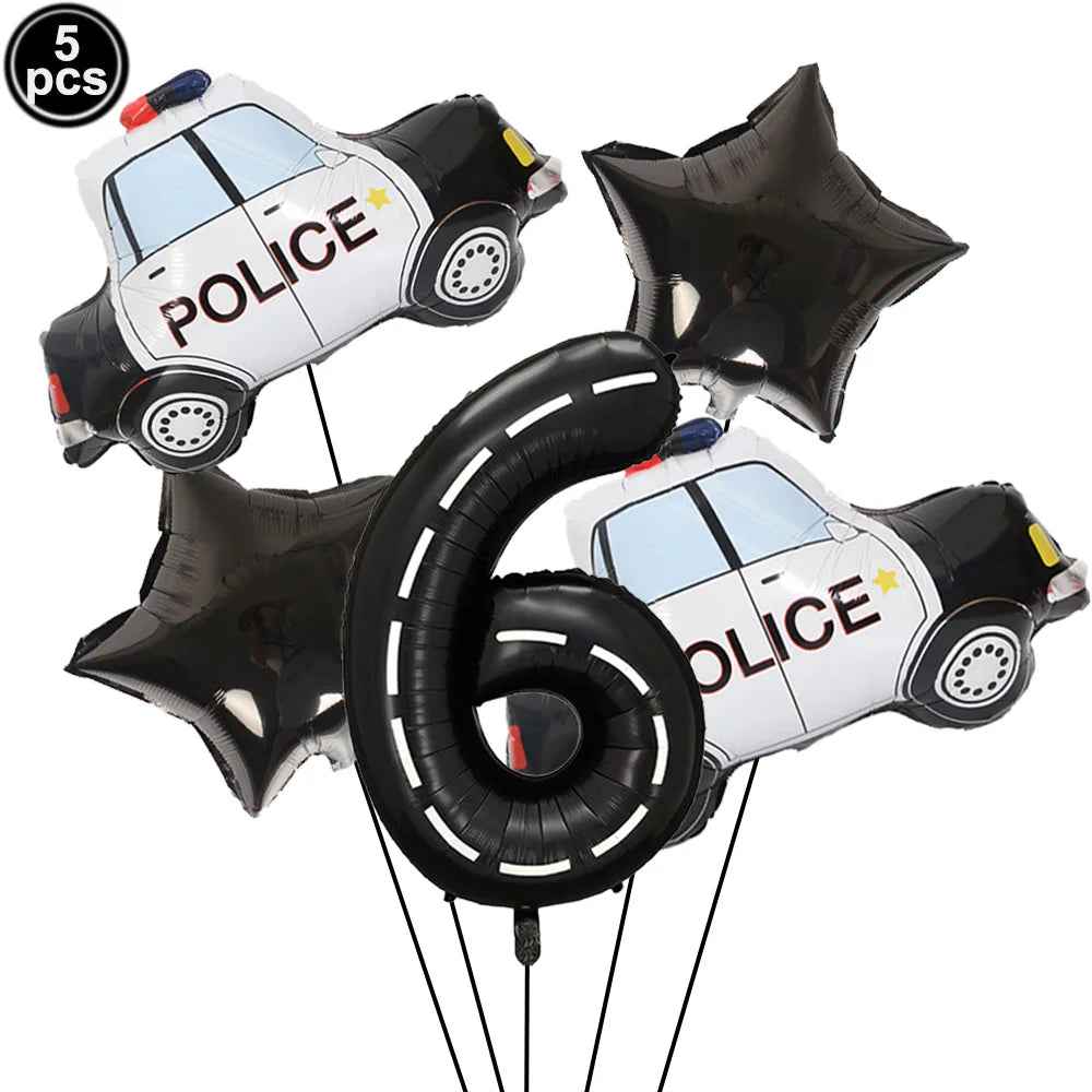 🚓Zoom into Action! Police Car Birthday Balloon Set for Little Heroes Turning 4, 5 or 6! - ThiGui