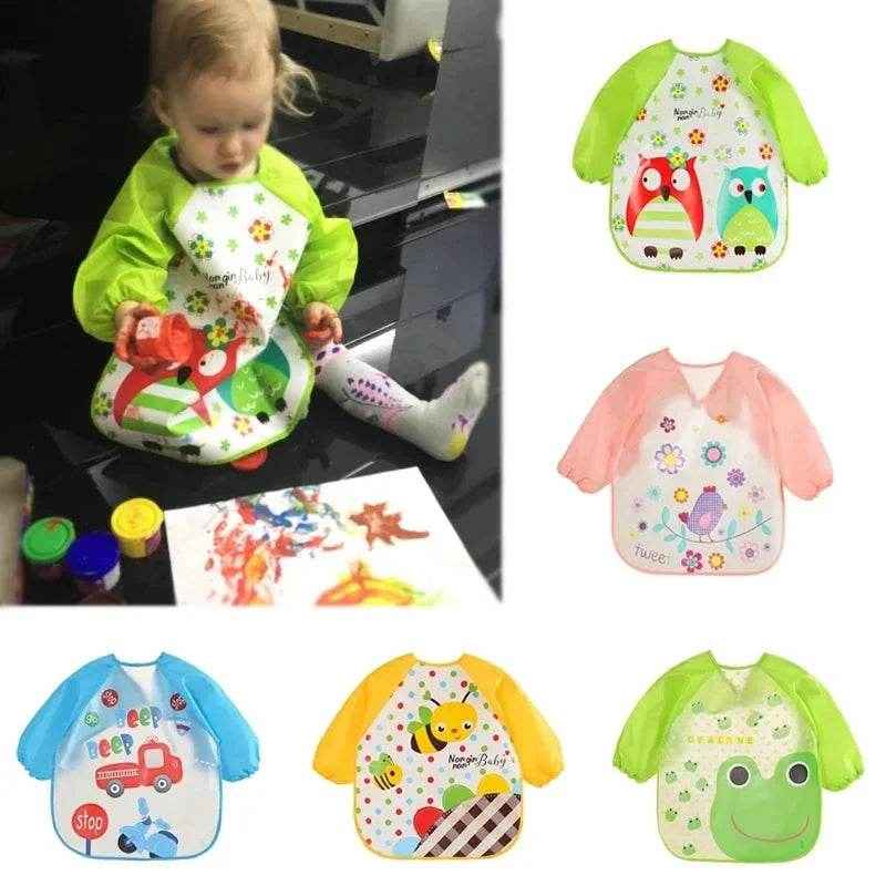 🍼 Mess-Free Mealtime Magic: Long Sleeve Waterproof Baby Bib with Adorable Cartoon Prints - ThiGui