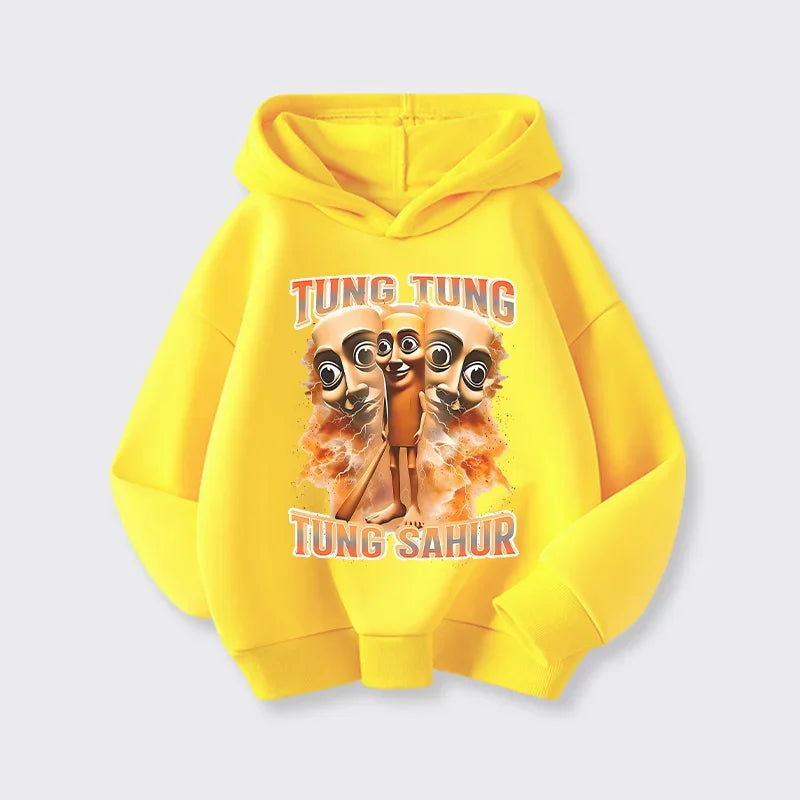 Italian Brainrot Tung Tung Hoodie 😆🧥 Fun Thin Cartoon Sweatshirt for Boys - ThiGui