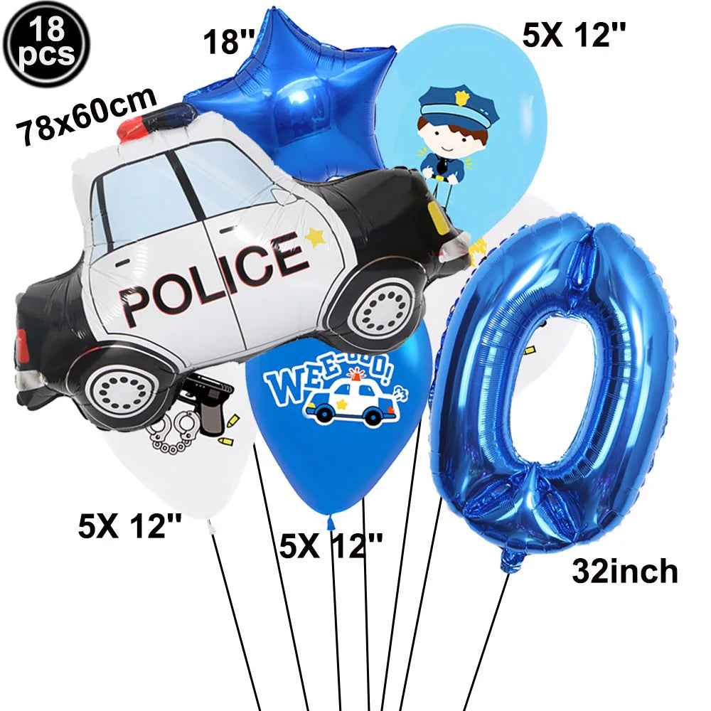 🚓Zoom into Action! Police Car Birthday Balloon Set for Little Heroes Turning 4, 5 or 6! - ThiGui