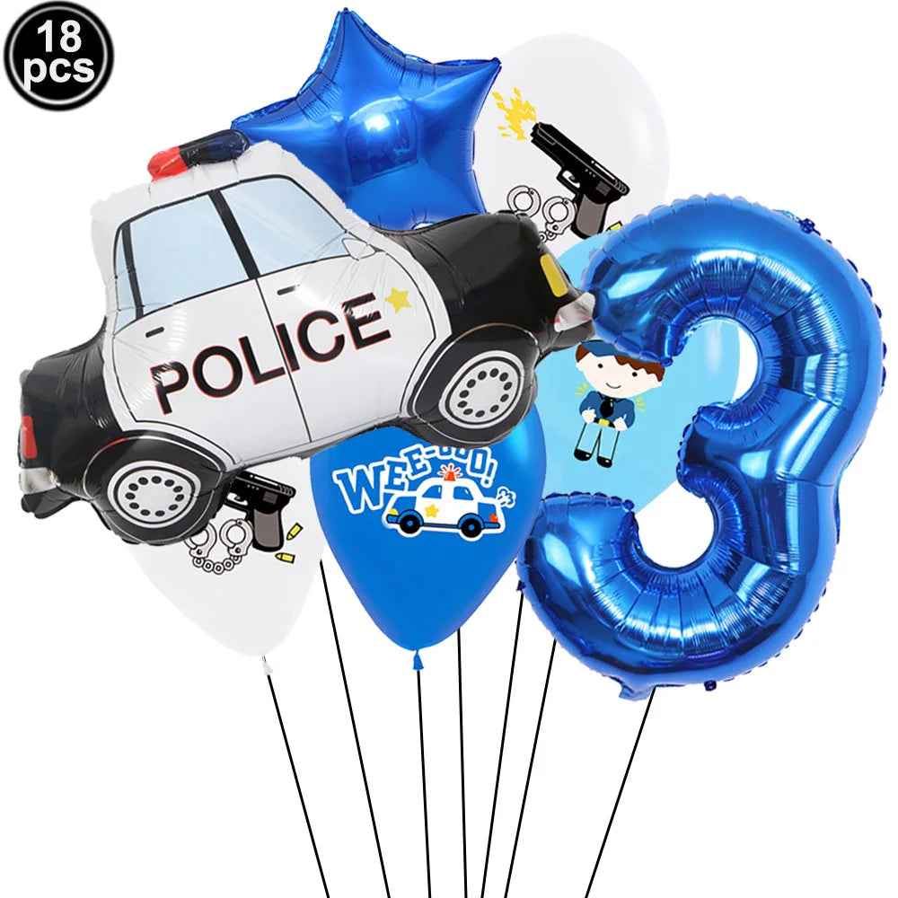 🚓Zoom into Action! Police Car Birthday Balloon Set for Little Heroes Turning 4, 5 or 6! - ThiGui