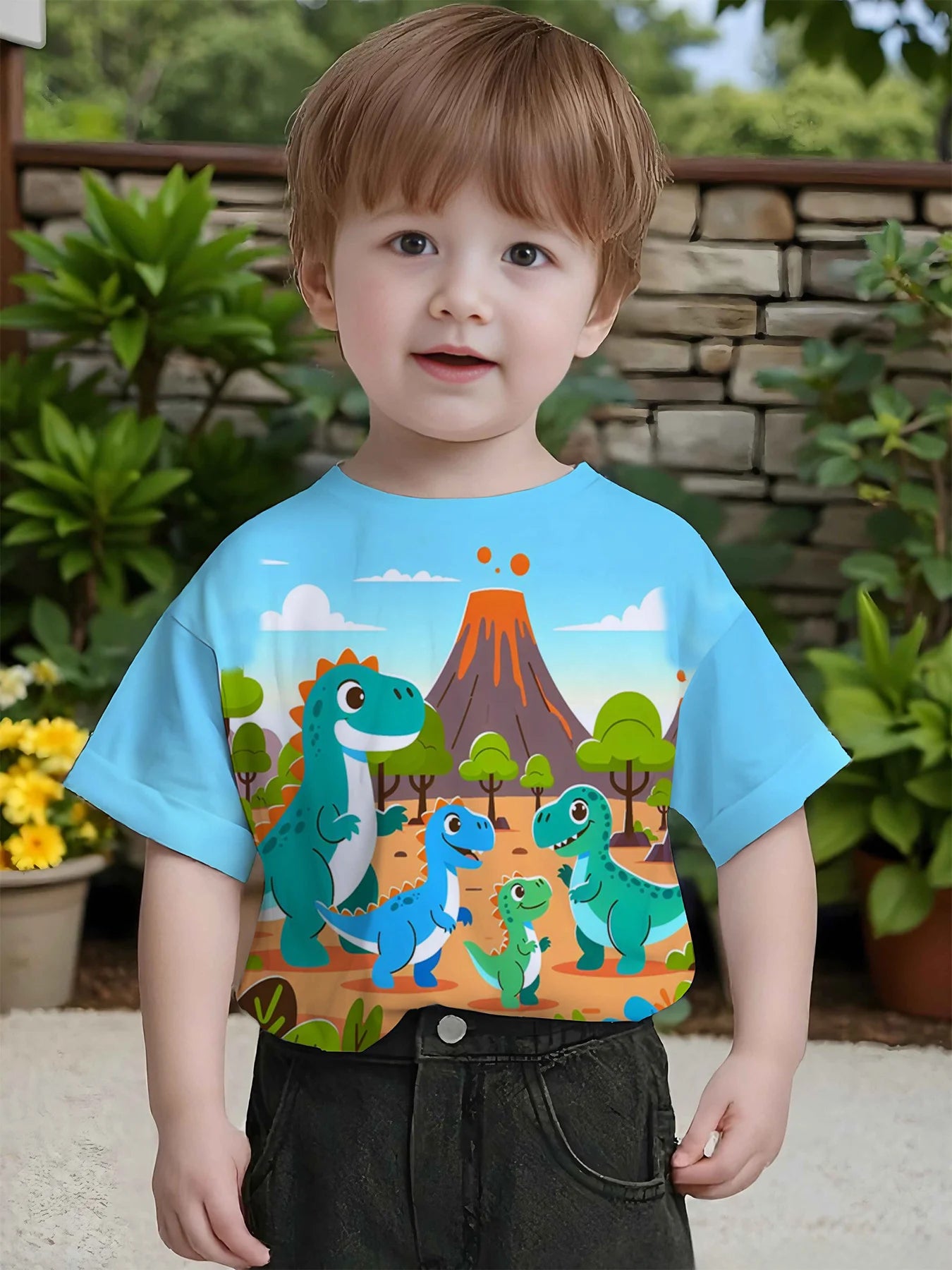 🦖 Cool Dino Vibes! Boys’ Lightweight Cartoon Dinosaur Tee (Ages 3–9) 🧢 - ThiGui