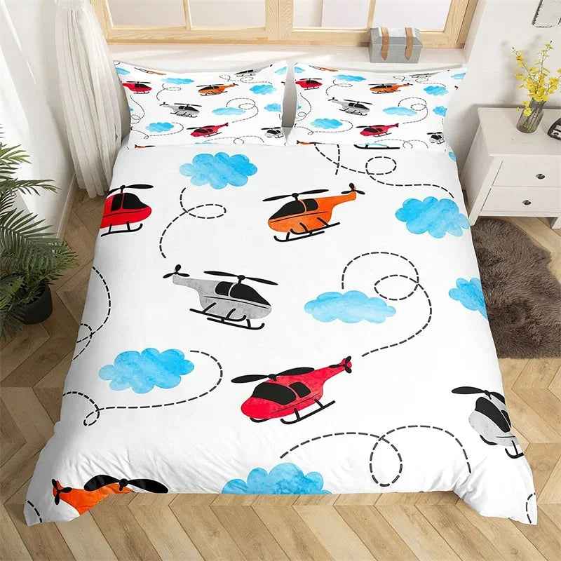 ✈️ Soaring into Sweet Dreams – Cartoon Airplane Bedding Set for Boys - ThiGui