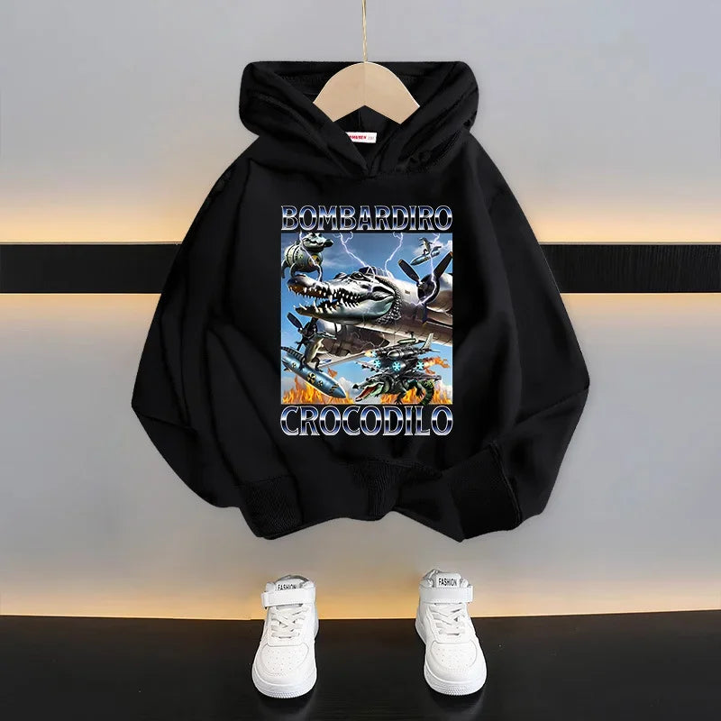 Italian Brainrot Tung Tung Hoodie 😆🧥 Fun Thin Cartoon Sweatshirt for Boys - ThiGui