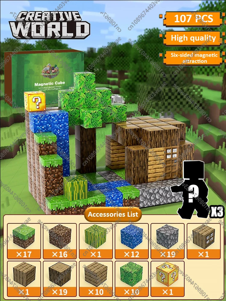 🧲 Build & Imagine! Magnetic Mine World Cube Set for Kids – Craft, Create, and Play 🎮🌍 - ThiGui