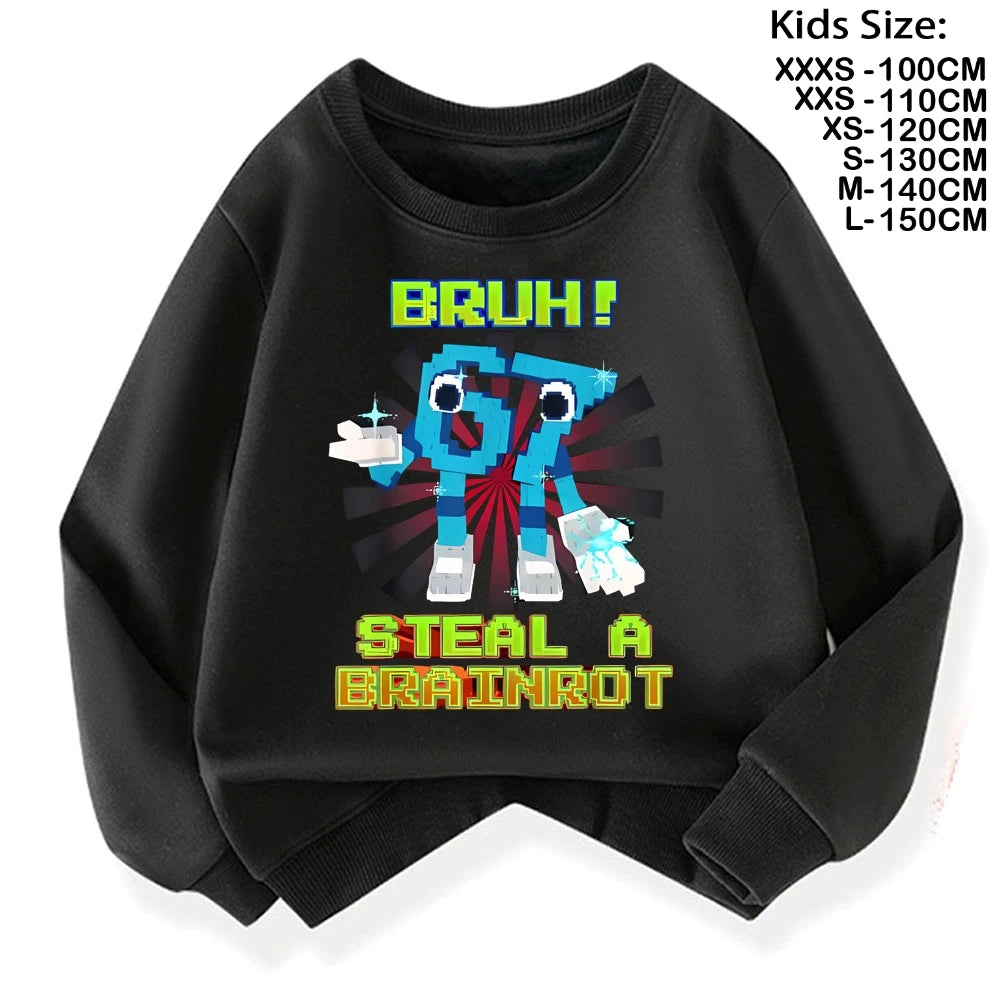 67 Six Seven Brainrot Kids Hoodie 🔥🧥 Warm & Trendy Cartoon Sweatshirt - ThiGui
