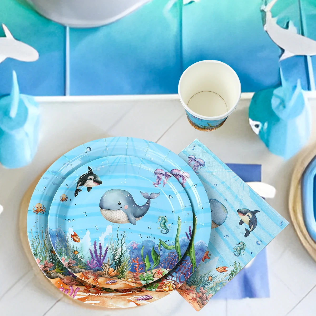 🐙🌊 Under the Sea Party Tableware – Ocean Fun for First Birthdays & Baby Showers! 🎂🐢 - ThiGui