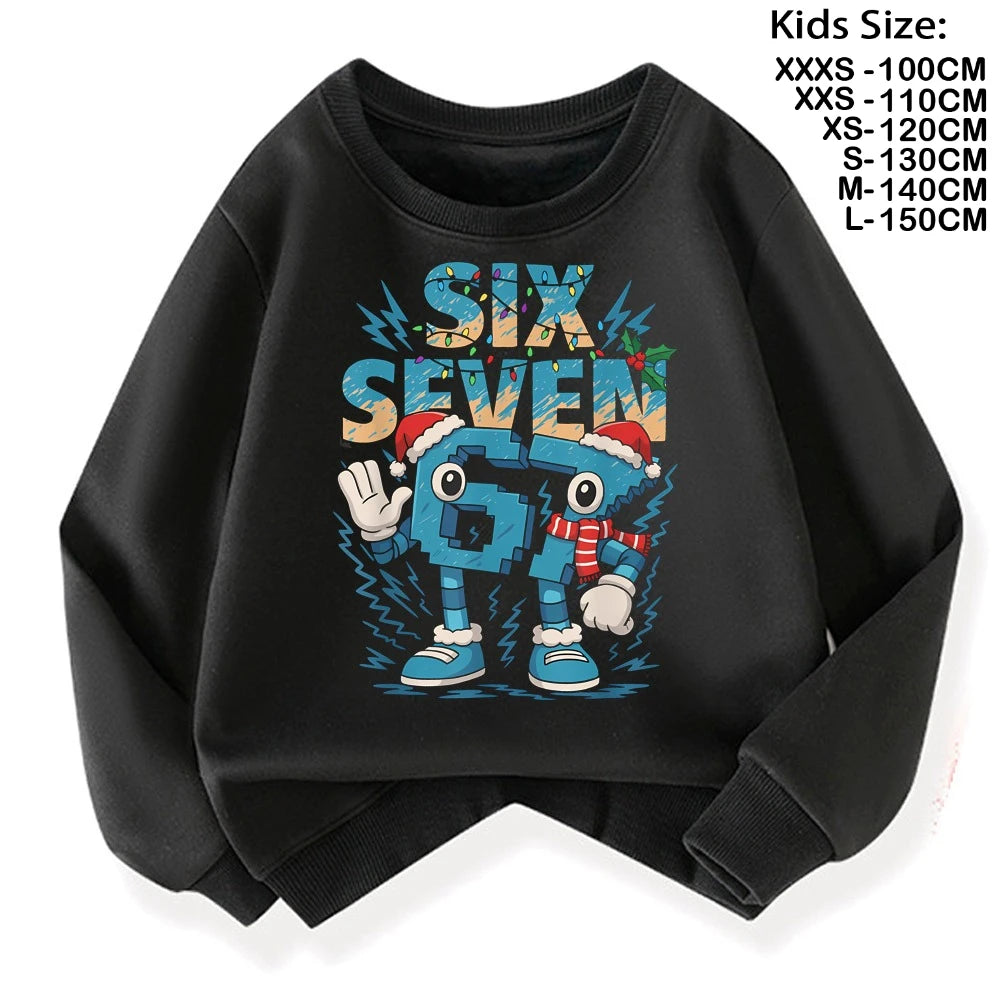 67 Six Seven Brainrot Kids Hoodie 🔥🧥 Warm & Trendy Cartoon Sweatshirt - ThiGui