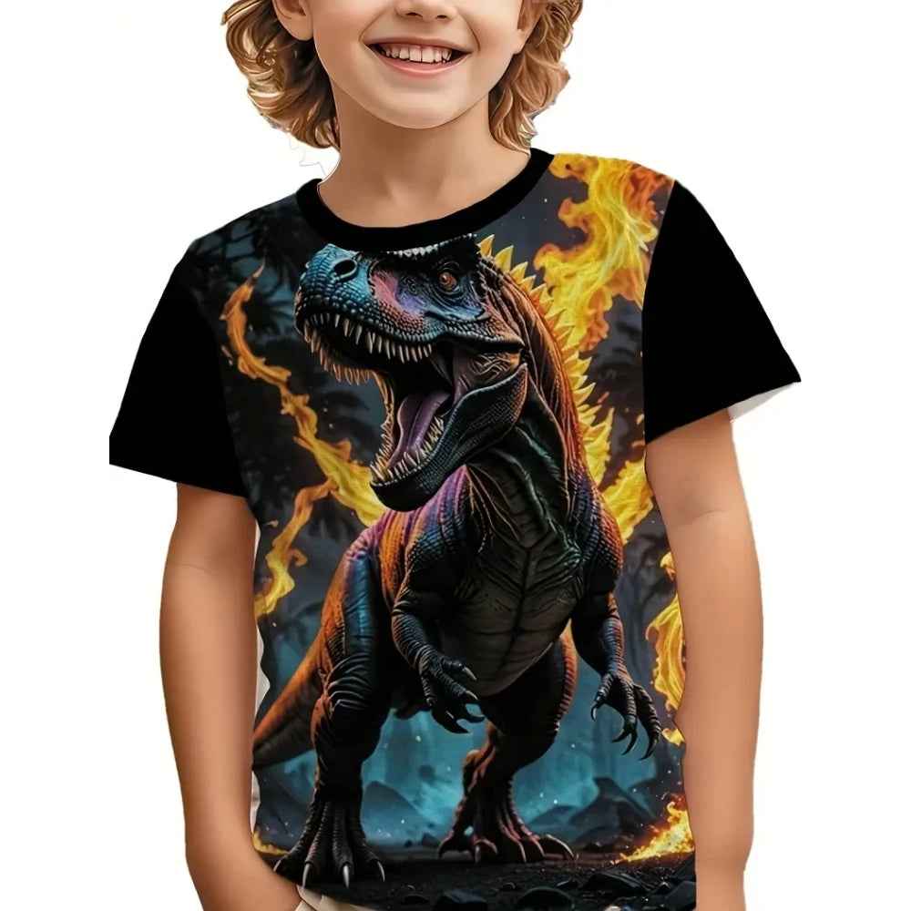 🦕 Epic Dino Adventure Tee – Roar Into Summer in Style! 3D Dinosaur Print T-Shirt for Boys – Cool, Bold, and Summer-Ready! - ThiGui