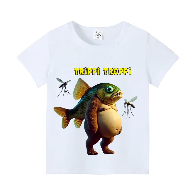 Tung Tung Shark Kids Tee 🦈😄 100% Cotton Brainrot Fun - ThiGui