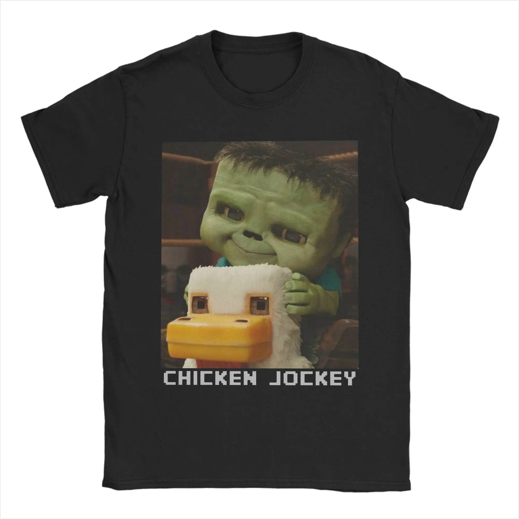 Chicken Jockey Pixel Zombie Tee 🧟‍♂️🐔 100% Cotton Gamer Fun - ThiGui