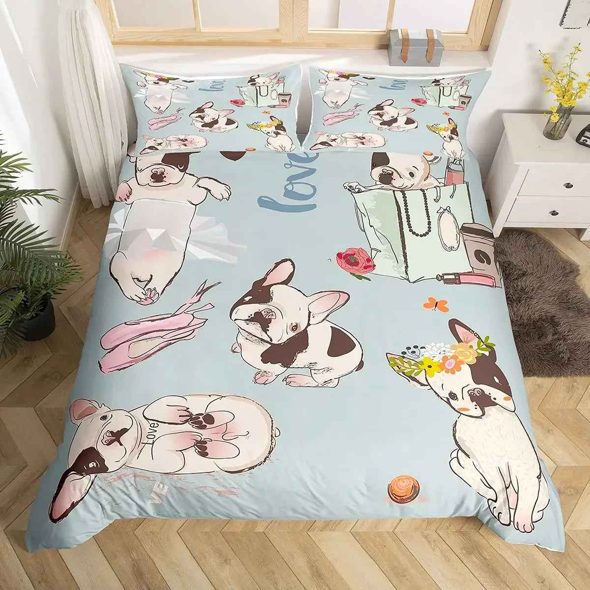 🐾Snuggle Up with a Frenchie! Adorable Bulldog Bedding Set for Little Dreamers 🐾 - ThiGui