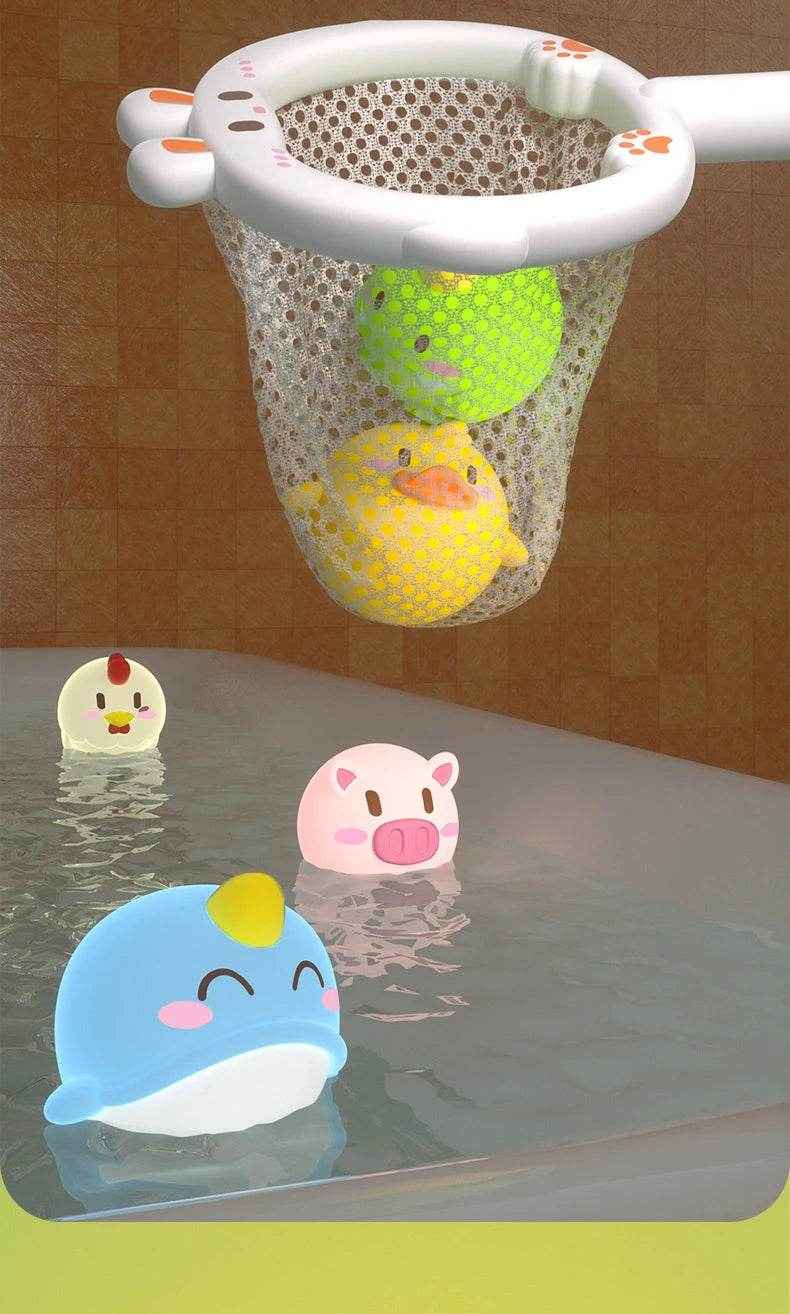 🐳LED Light Up Toys Baby Cute Animals Bath Toy Swimming Water Soft Rubber Float Induction Luminous Duck for Kids Play Funny Gifts - ThiGui