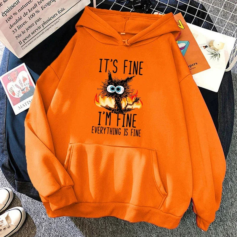 Everything Is Fine Black Cat Tee 🐈‍⬛🔥 Fun & Quirky Unisex T-Shirt - ThiGui