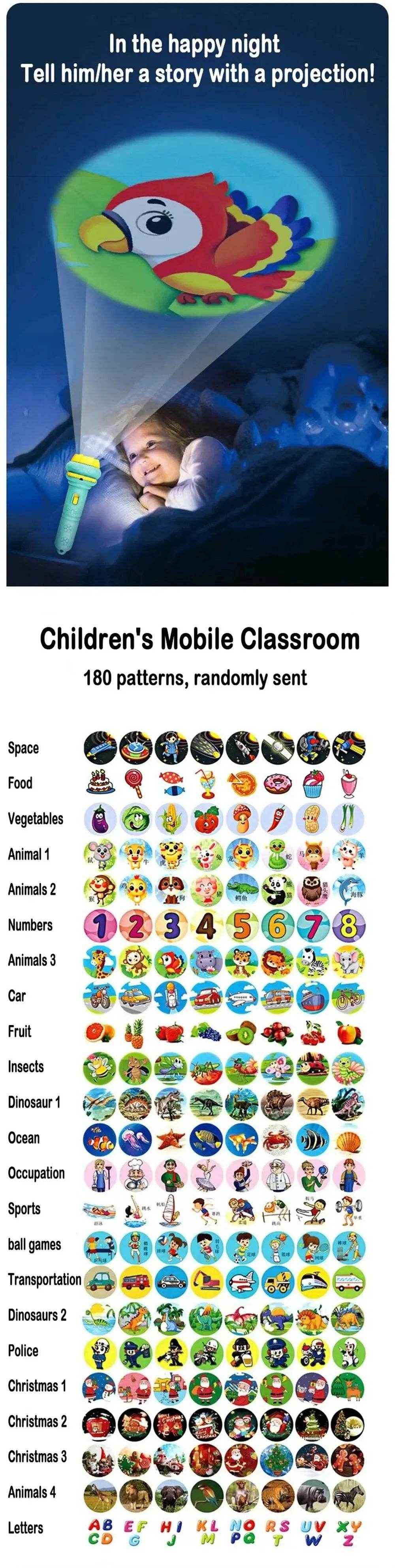 🛏️Cartoon Story Projector Flashlight for Boys with 80 Magical Bedtime Patterns - ThiGui