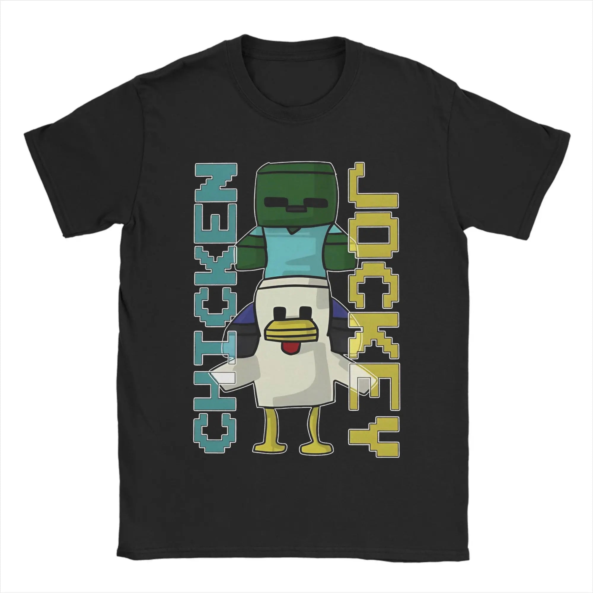 Chicken Jockey Pixel Zombie Tee 🧟‍♂️🐔 100% Cotton Gamer Fun - ThiGui