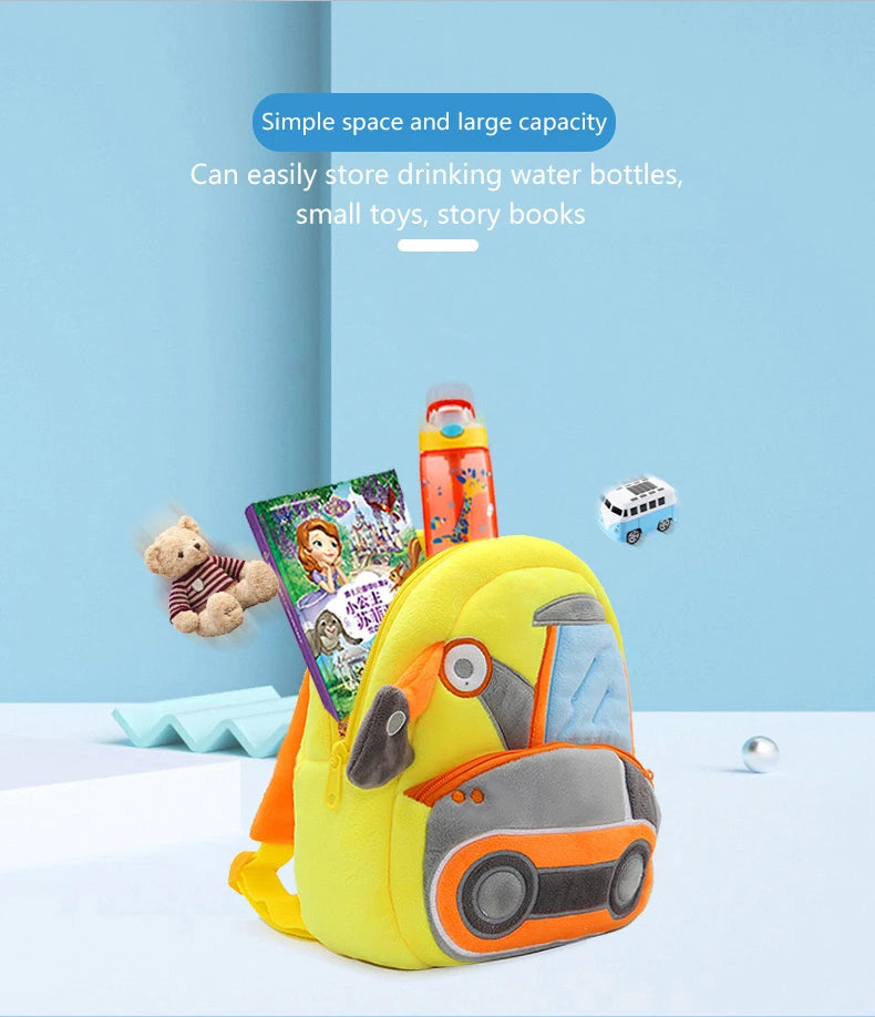 🚧👷‍♂️ Excavator Plush Backpack – Soft & Fun Schoolbag for Tiny Construction Fans! 🎒💛 - ThiGui