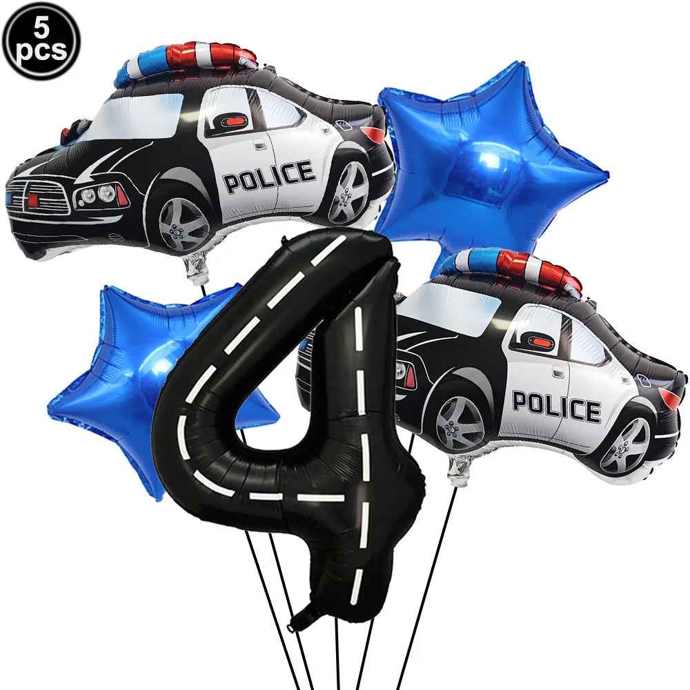 🚓Zoom into Action! Police Car Birthday Balloon Set for Little Heroes Turning 4, 5 or 6! - ThiGui