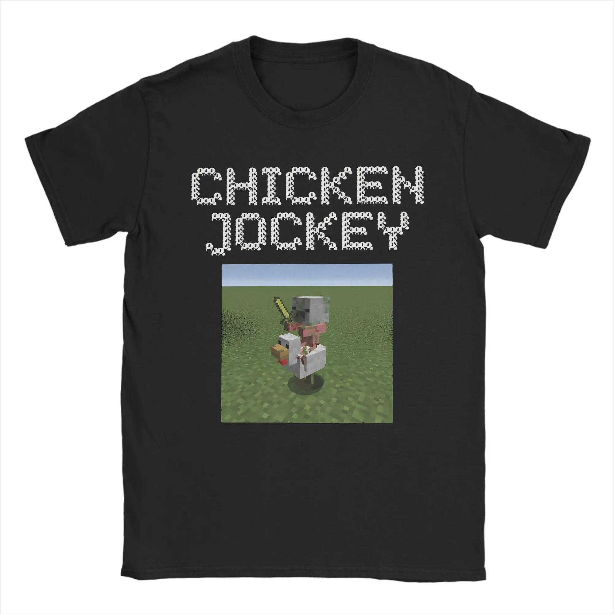 Chicken Jockey Pixel Zombie Tee 🧟‍♂️🐔 100% Cotton Gamer Fun - ThiGui