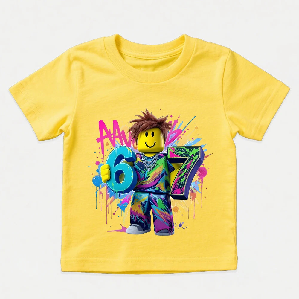 Roblox 67 Digital Print Kids Tee 🎮✨ Cool Cotton Graphic T-Shirt - ThiGui