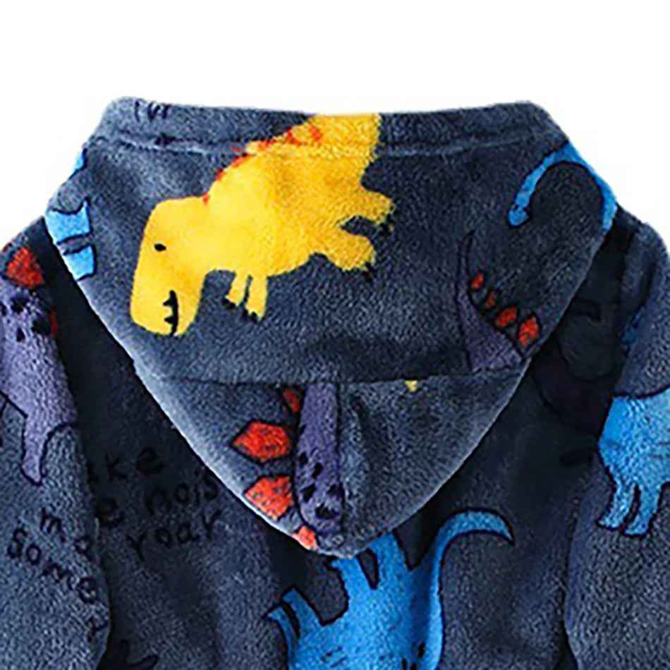 🛁 Fluffy Fun After Bath – Cartoon Hooded Flannel Robe for Boys ! 🧼💖 - ThiGui