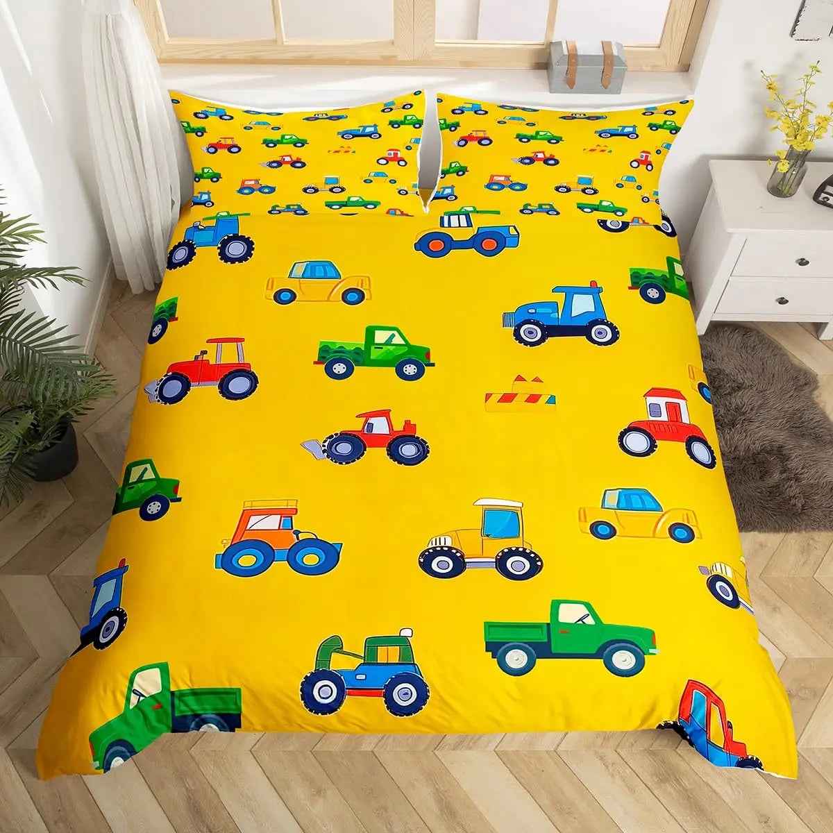 🚗Vroom into Dreamland! Colourful Car Duvet Set for Little Drivers 💤 - ThiGui