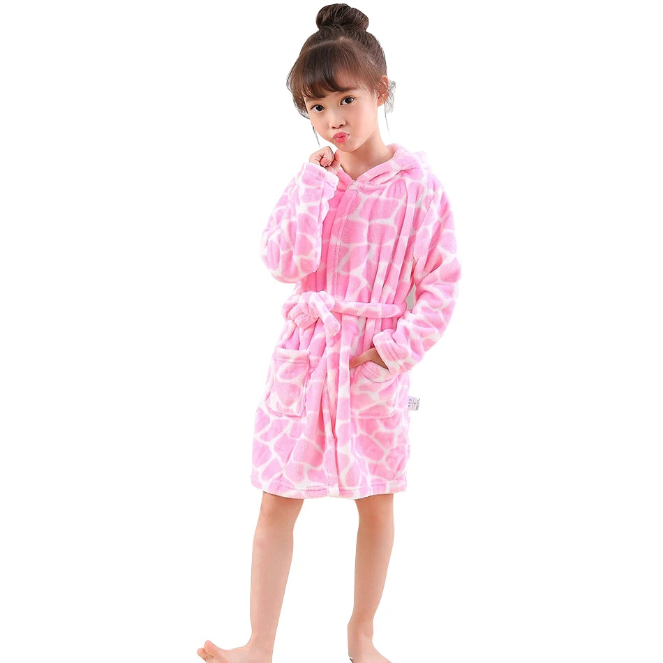🛁 Fluffy Fun After Bath – Cartoon Hooded Flannel Robe for Boys ! 🧼💖 - ThiGui