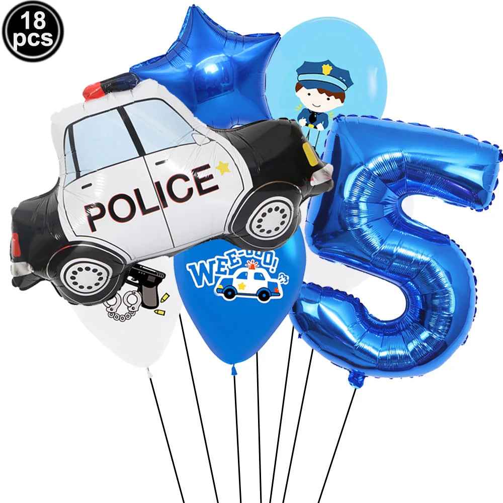 🚓Zoom into Action! Police Car Birthday Balloon Set for Little Heroes Turning 4, 5 or 6! - ThiGui