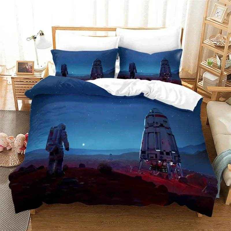 🌕Out-of-This-World Dreams! 🚀 Cartoon Astronaut Bedding Set for Young Space Explorers - ThiGui
