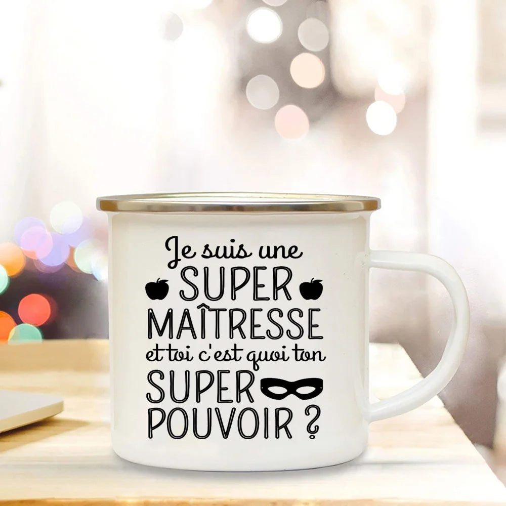 🍎 Super Teacher Enamel Mug – The Perfect Thank You Gift for a Lovely Mistress! 💐 - ThiGui