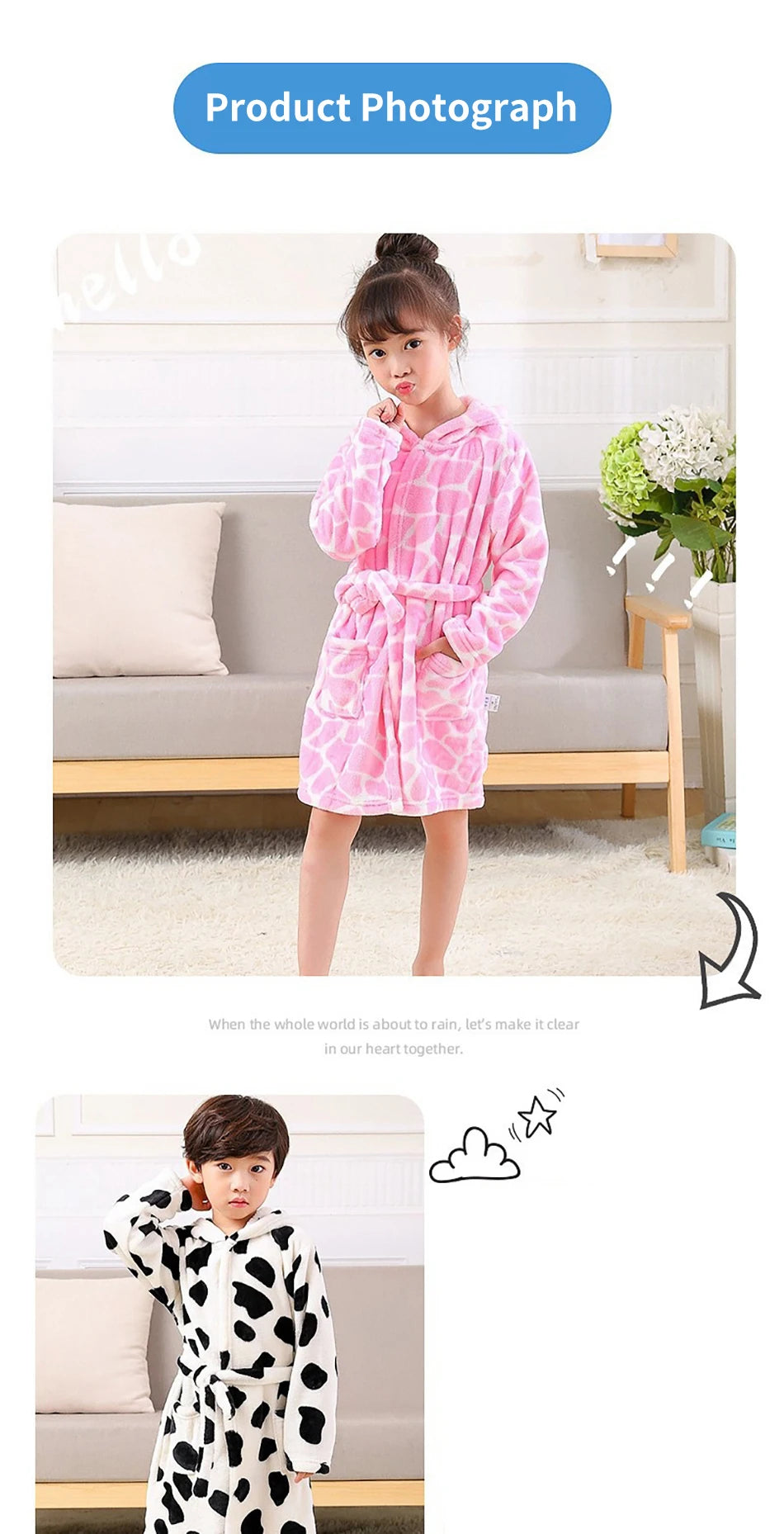 🛁 Fluffy Fun After Bath – Cartoon Hooded Flannel Robe for Boys ! 🧼💖 - ThiGui