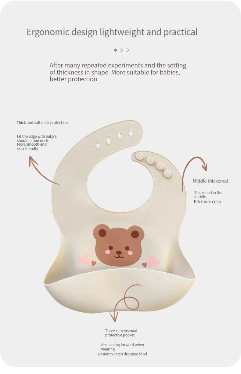 🐻🍽️ Soft Silicone Baby Bib – Cute, Comfy & Totally Mess-Proof! 💧👶 - ThiGui