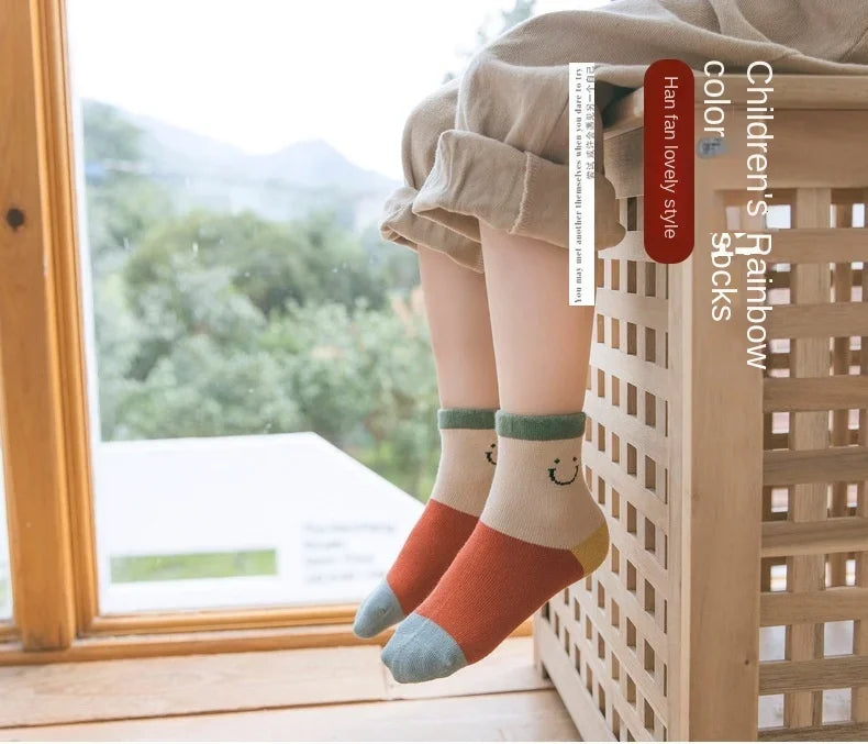 🌈 Rainbow Stripes Cotton Socks – 5-Pair Set of Comfy Fun for Happy Little Feet! 🧦💕 - ThiGui