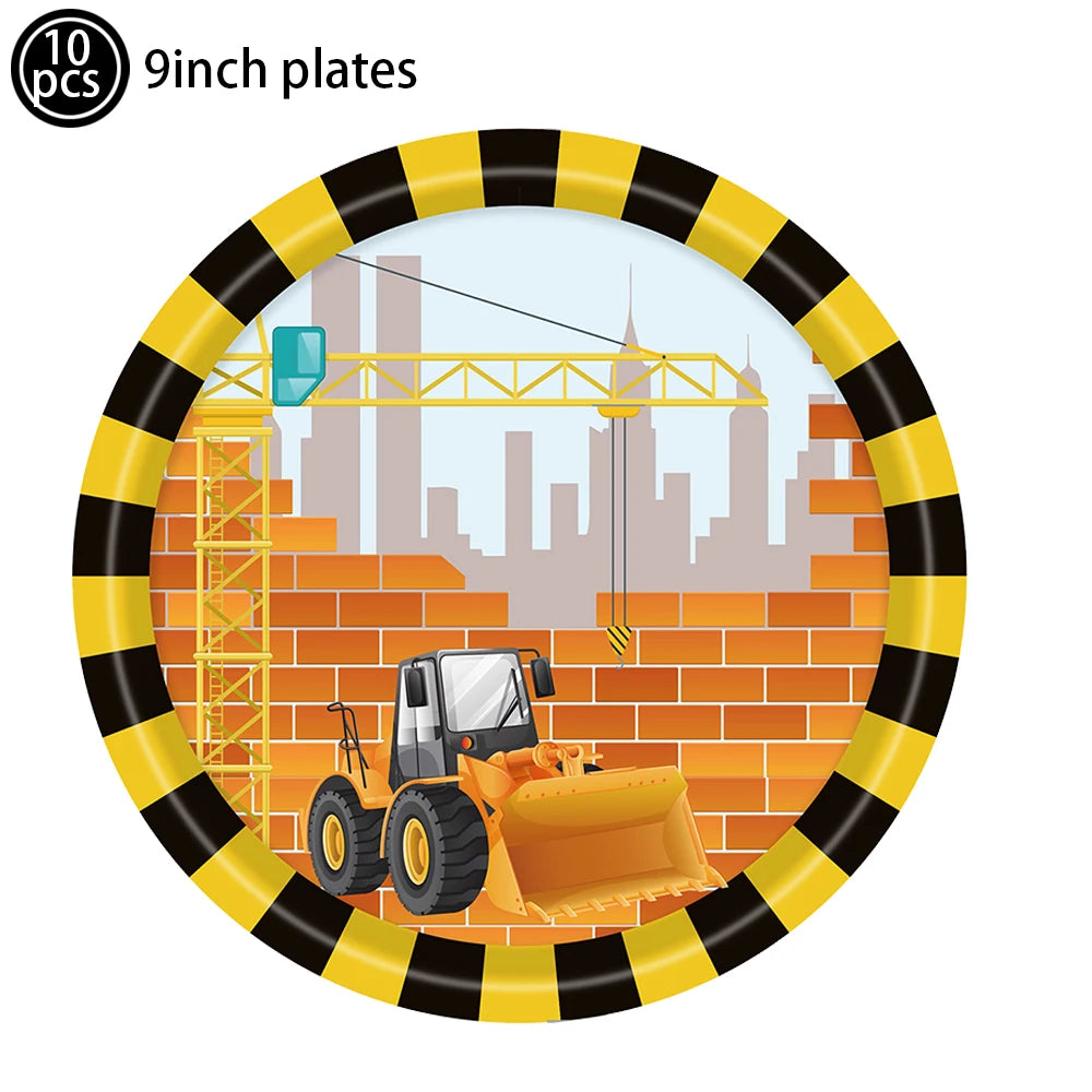 🚧 Party Zone Activated! Construction-Themed Tableware Set for Boys Who Dig Trucks 🛠️🎉 - ThiGui