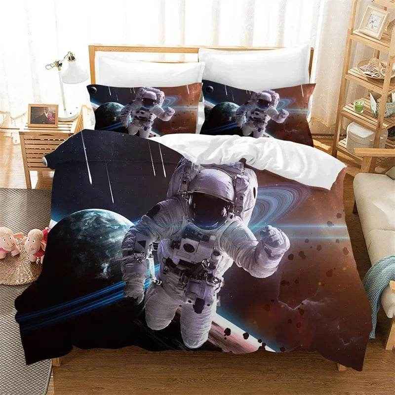 🌕Out-of-This-World Dreams! 🚀 Cartoon Astronaut Bedding Set for Young Space Explorers - ThiGui