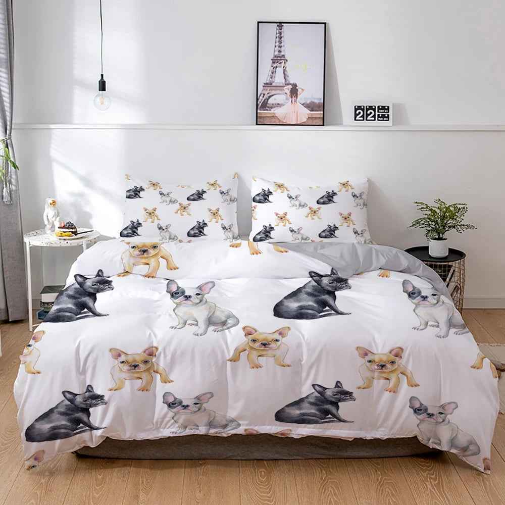 🐾Snuggle Up with a Frenchie! Adorable Bulldog Bedding Set for Little Dreamers 🐾 - ThiGui