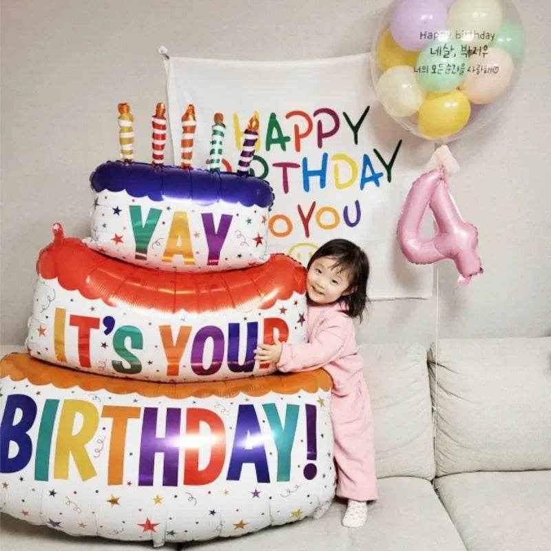 🎂Layer Up the Fun – Adorable Birthday Cake Balloon with Candles & Teddy for a Sweet Celebration! 🎂🎈 - ThiGui